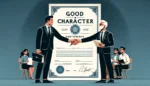 DALL·E 2024-02-26 08.37.44 – Revise the good character certificate design to reflect a modern aesthetic. Incorporate clean, contemporary fonts and minimalist decorative elements.