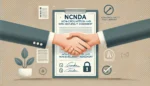 DALL·E 2024-09-23 21.31.52 – A simple and clean horizontal image showing two hands shaking over a document labeled ‘NCNDA’ (Non-Circumvention and Non-Disclosure Agreement) on a ta